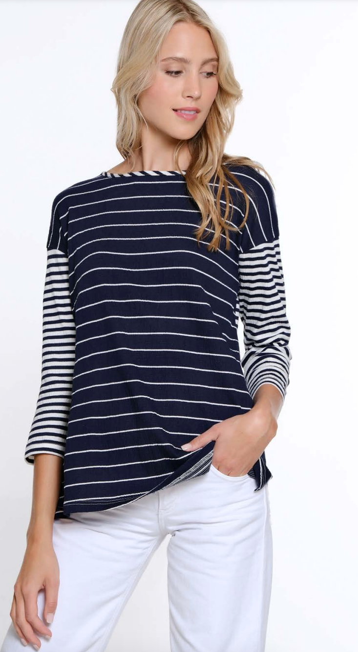 Navy and White Stripe 3/4 Top
