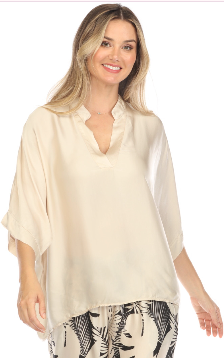 Natural Satin 3/4 Sleeve Blouse