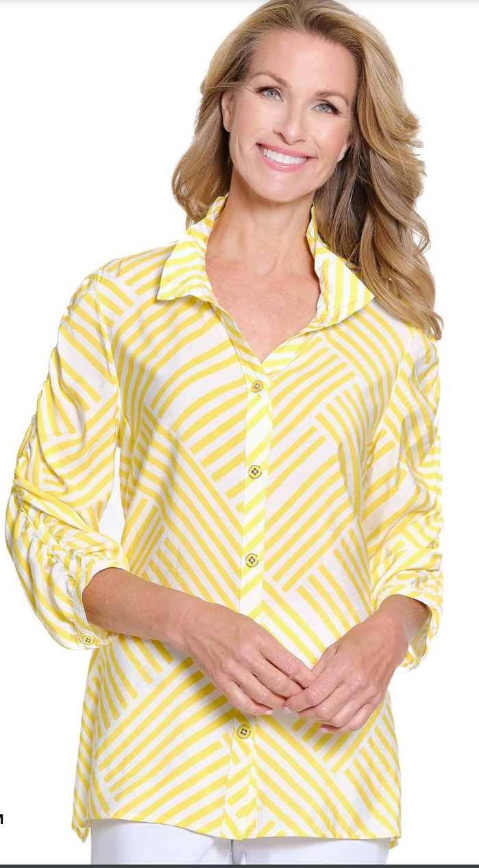 Yellow Stripe Wire Collar Button Up Shirt