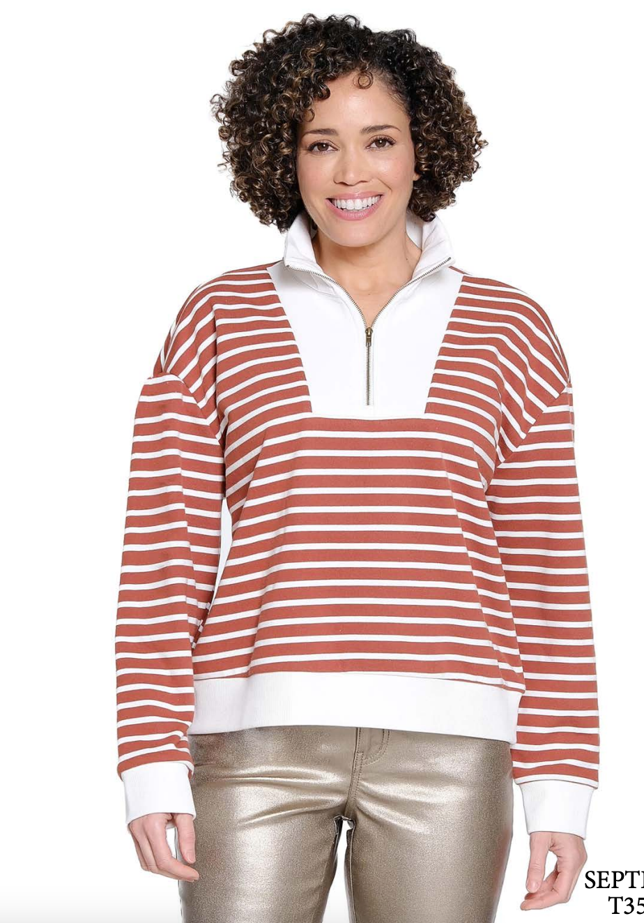 Rust Stripe Half Zip Pullover