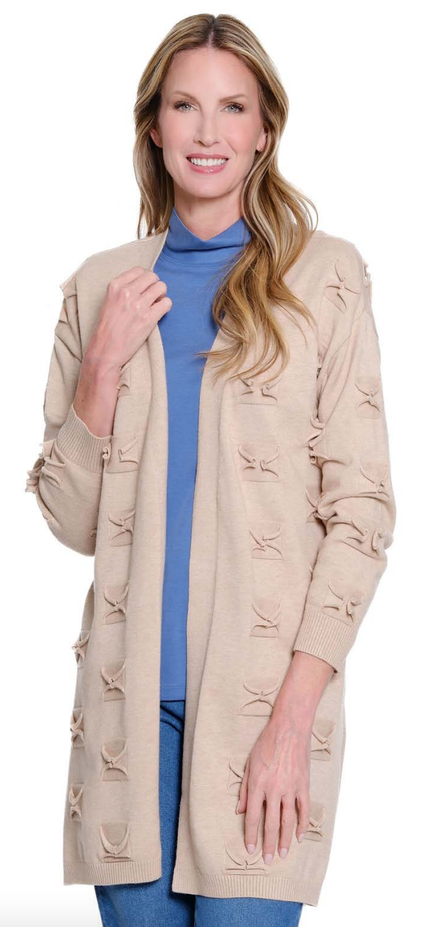 Oatmeal Shaw Collar Open Front Cardigan