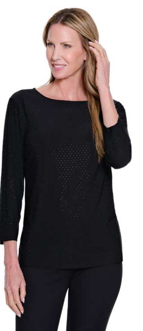 Black 3/4 Length High Neck Embellished Top