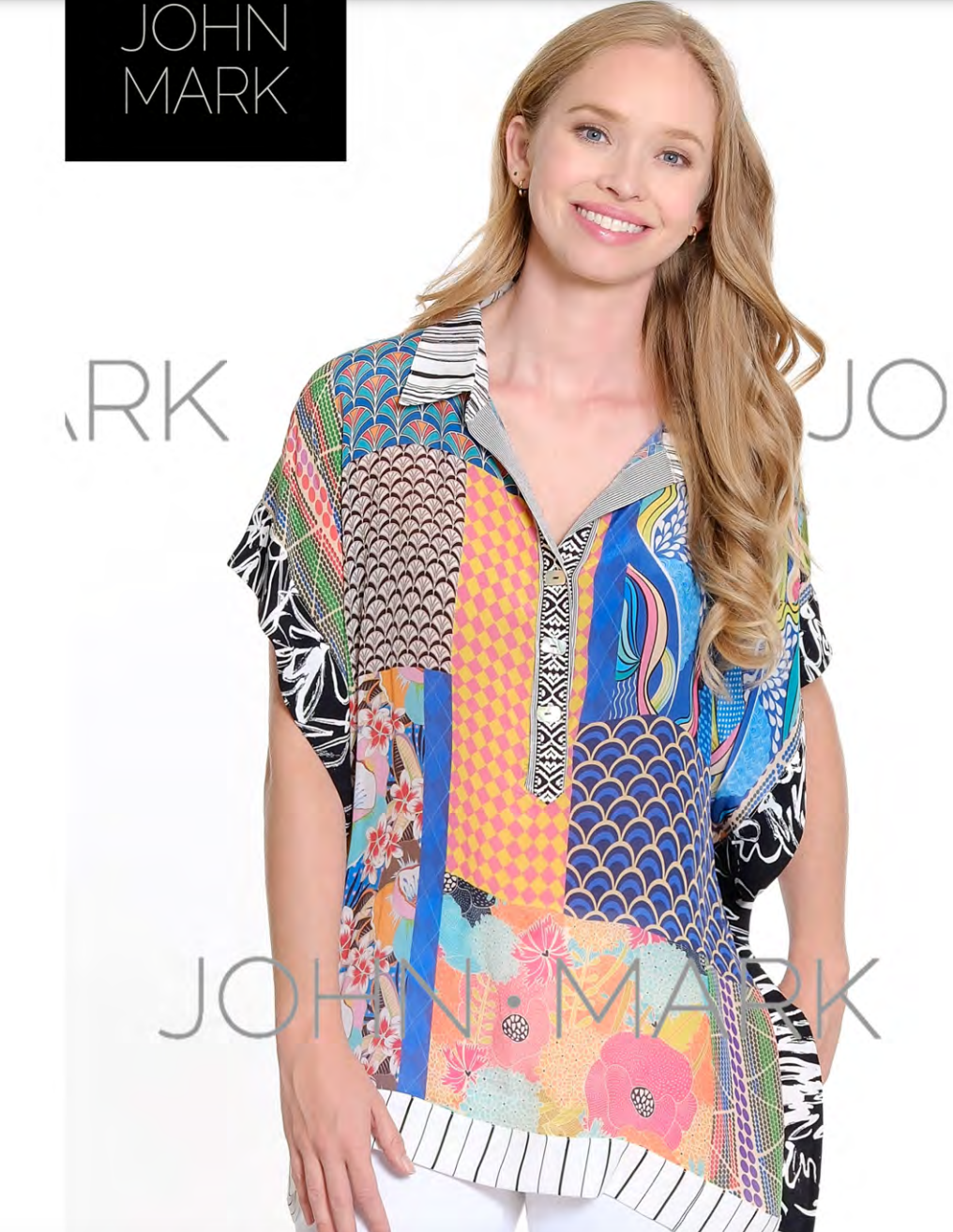 Multi Loose Button Patch Print Tunic