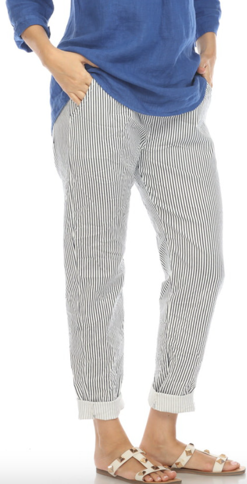 Navy Stripe Crinkle Pant