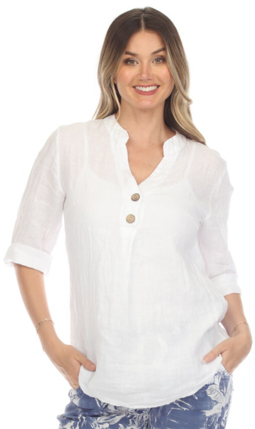 White Linen Two Button Blouse