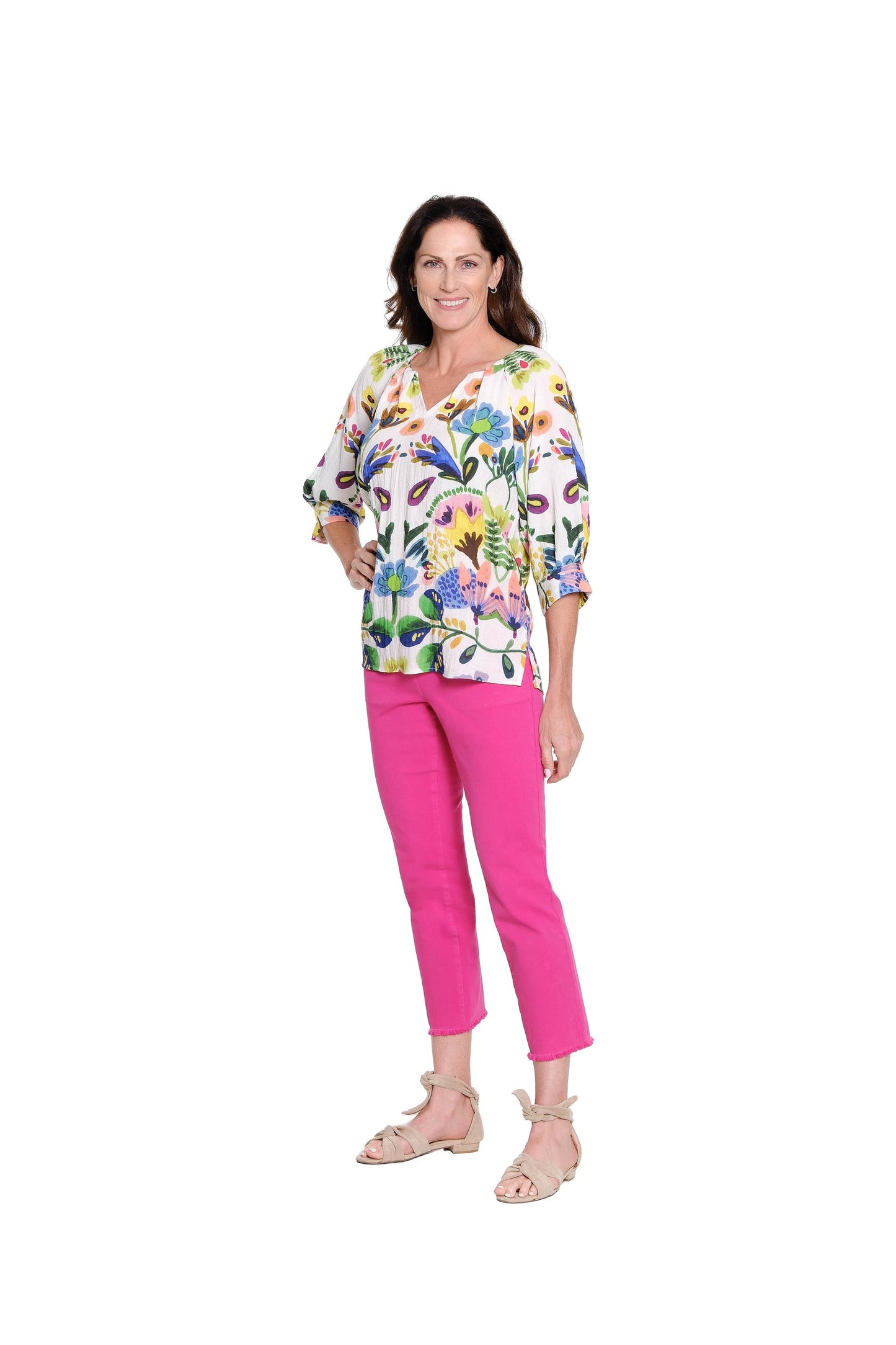 Multi Floral Popover Top