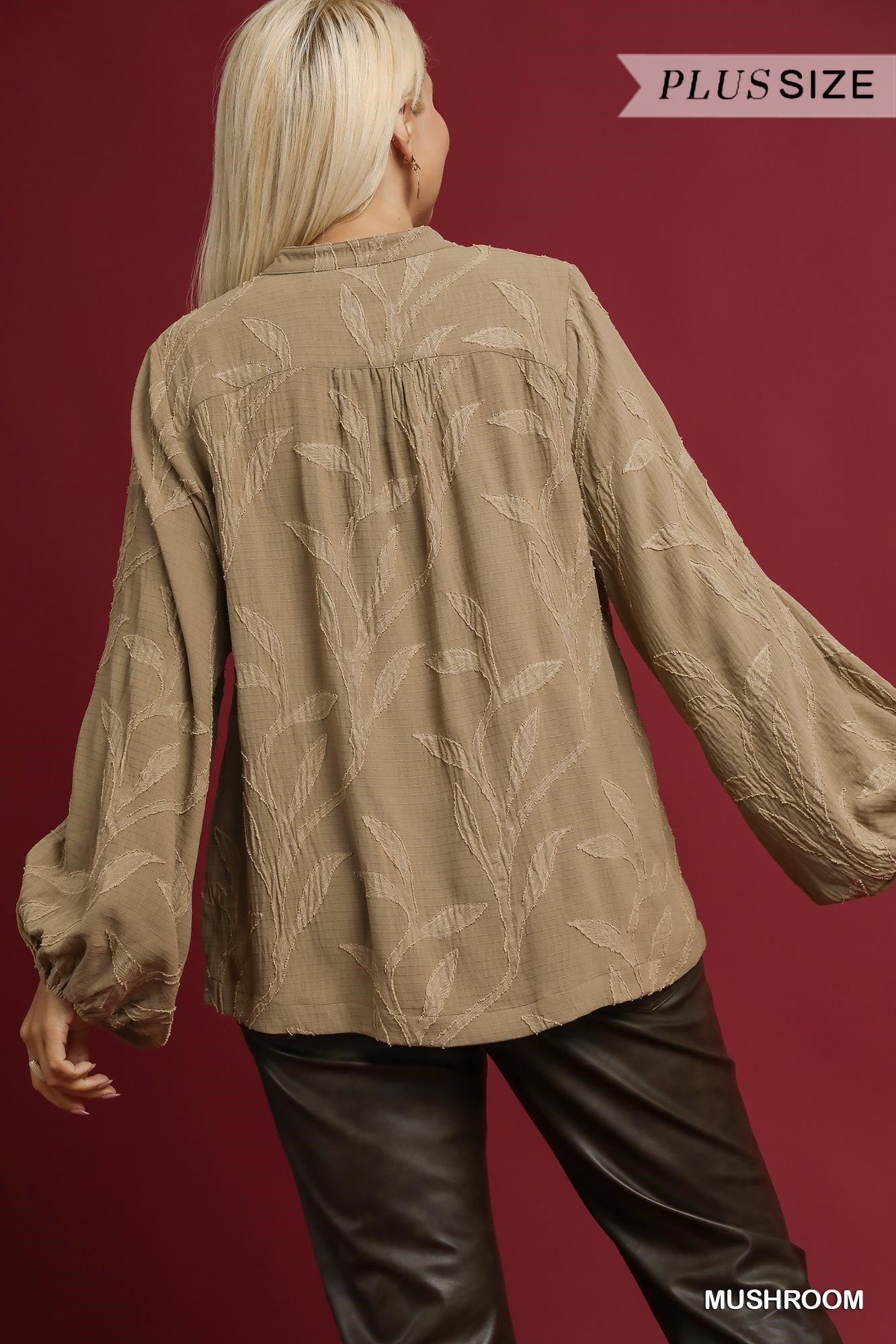 Mushroom Textured Jacquard V-Neck Top