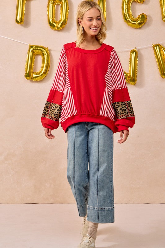 Red Gameday Theme Stripe Mix And Match Top