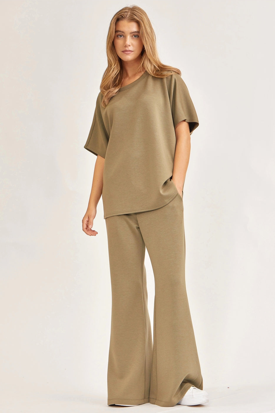 Olive Poncho Top + Bell Bottom Modal Set