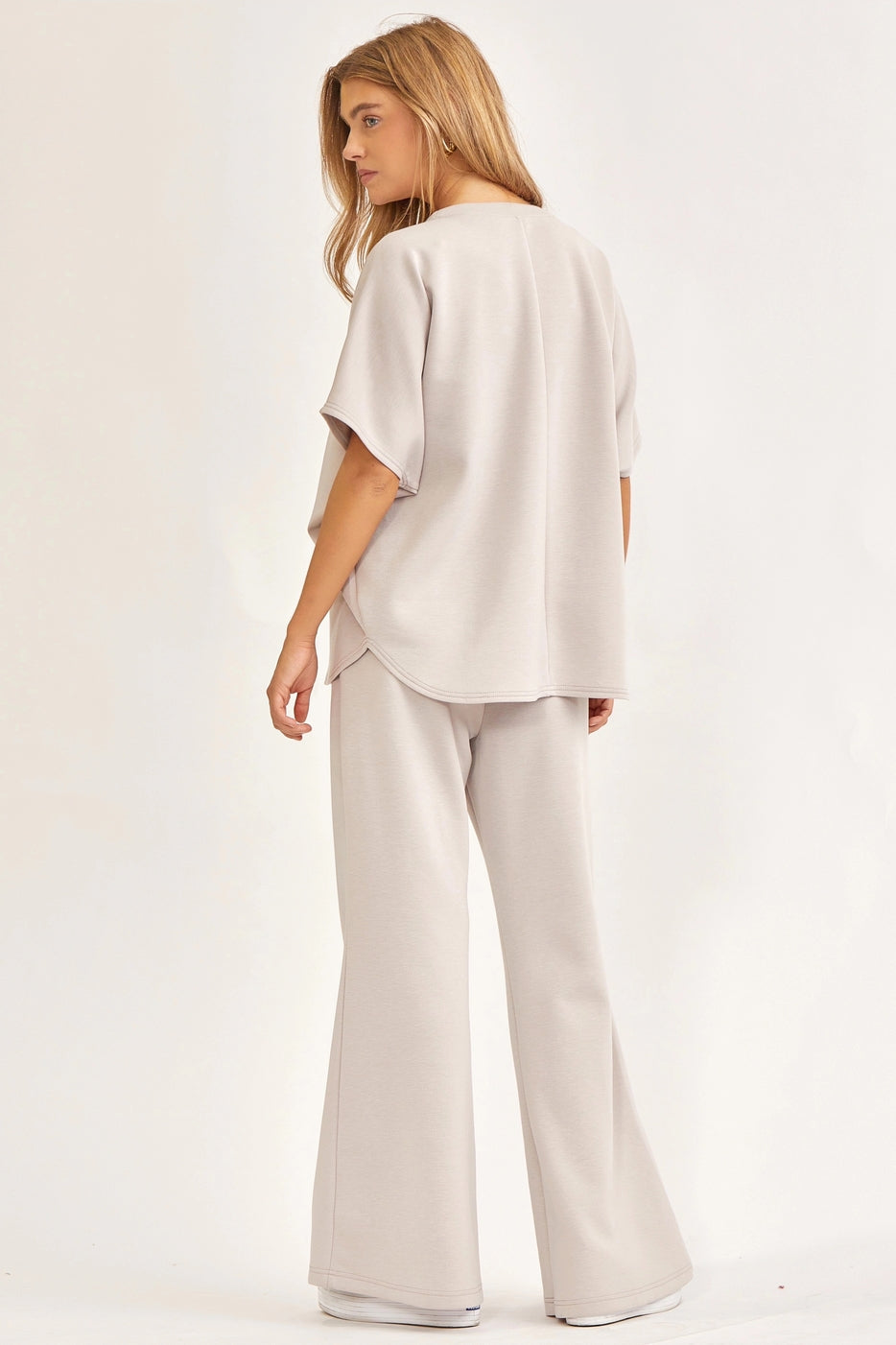 Grey Poncho Top + Bell Bottom Modal Set Trvset-Paris