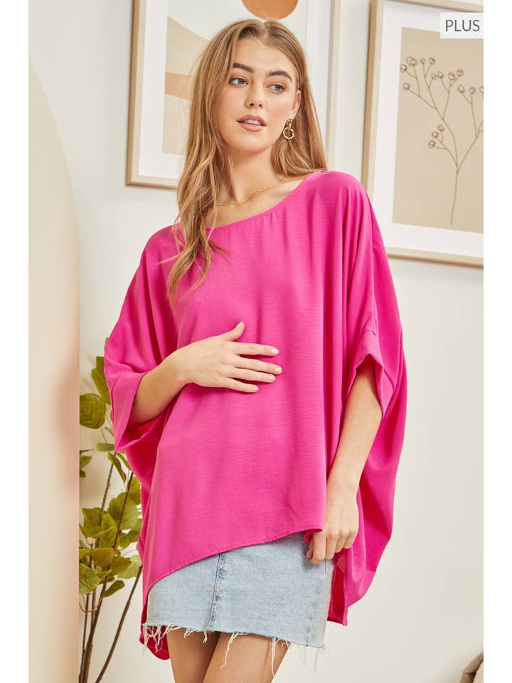 Hot Pink Plus Size Solid Colored Top