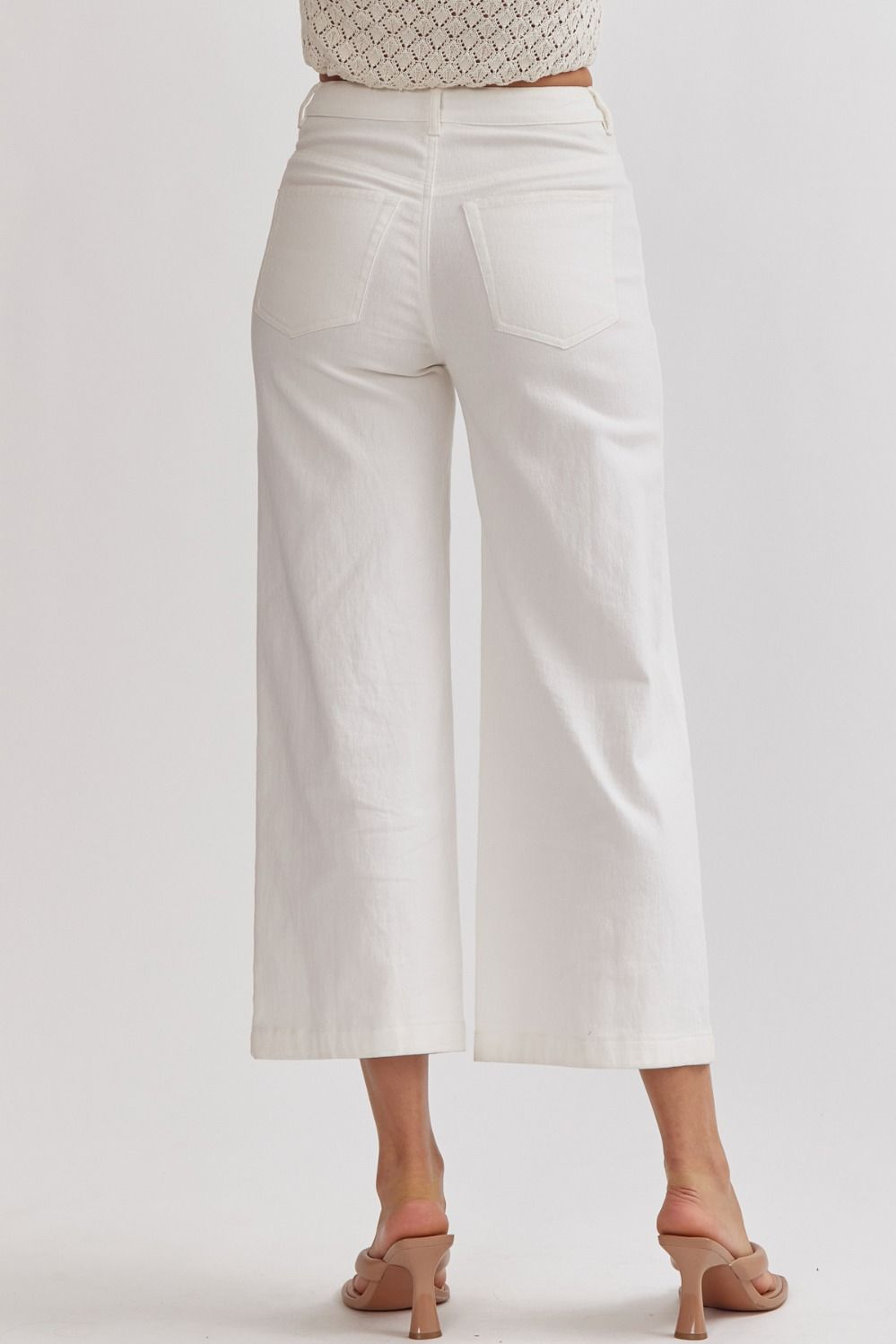 White Acid wash high waisted wide leg pants
