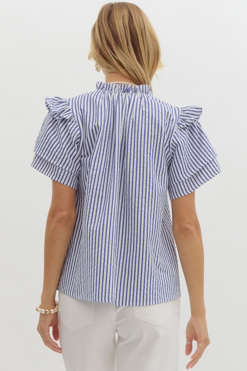 Navy and White Striped seersucker pullover top