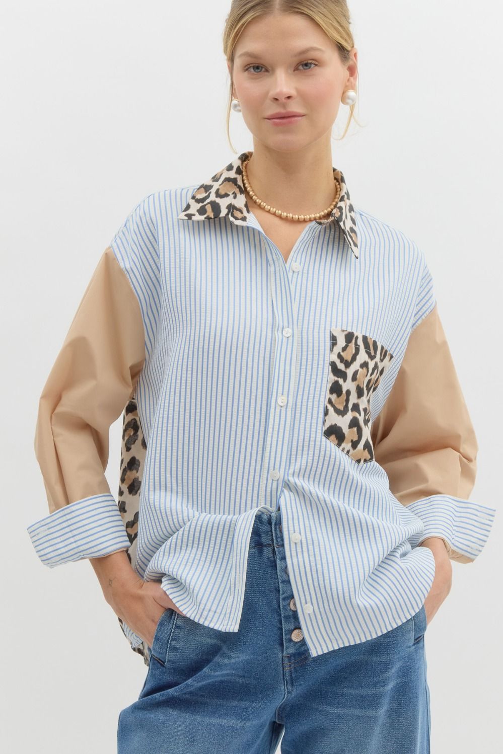 Multi print mix pattern classic long sleeve shirt.