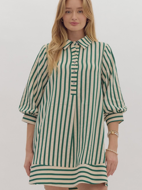 Kelly Green & Cream Striped Mini Dress