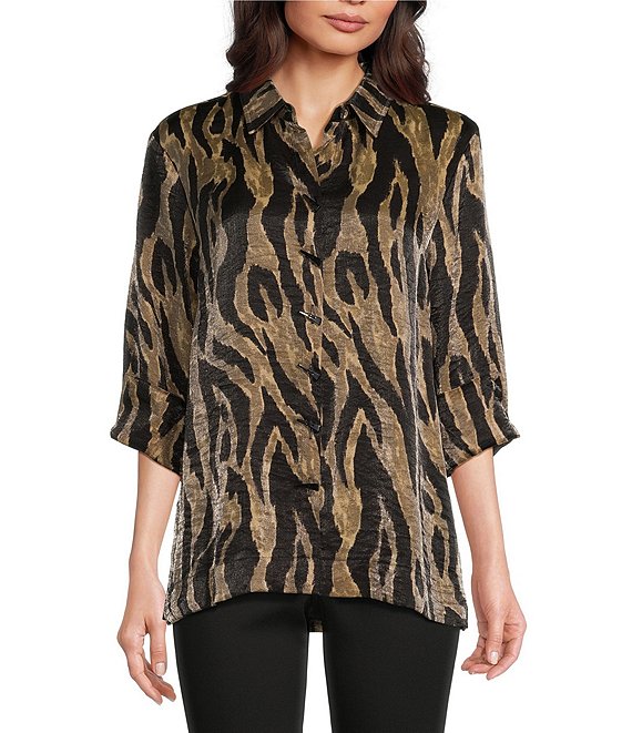 Ashton Printed Point Collar 3/4 Cuffed Sleeve Button Down Top