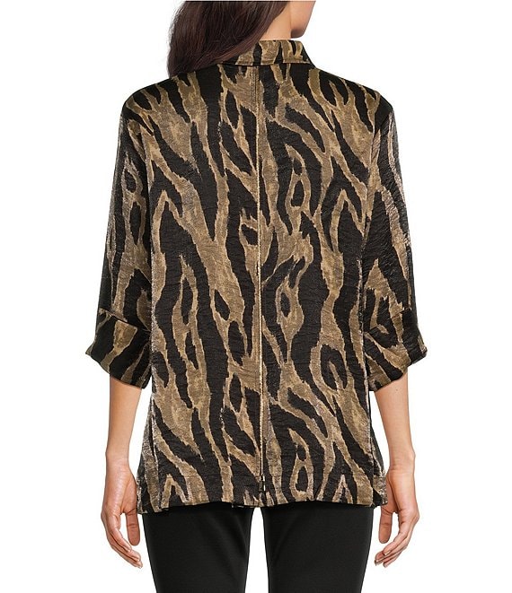 Ashton Printed Point Collar 3/4 Cuffed Sleeve Button Down Top