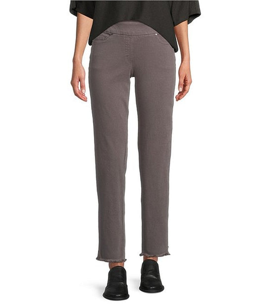 Granite Solid Garment Dyed Straight Leg Fringe Hem Pull-On Ankle Pants