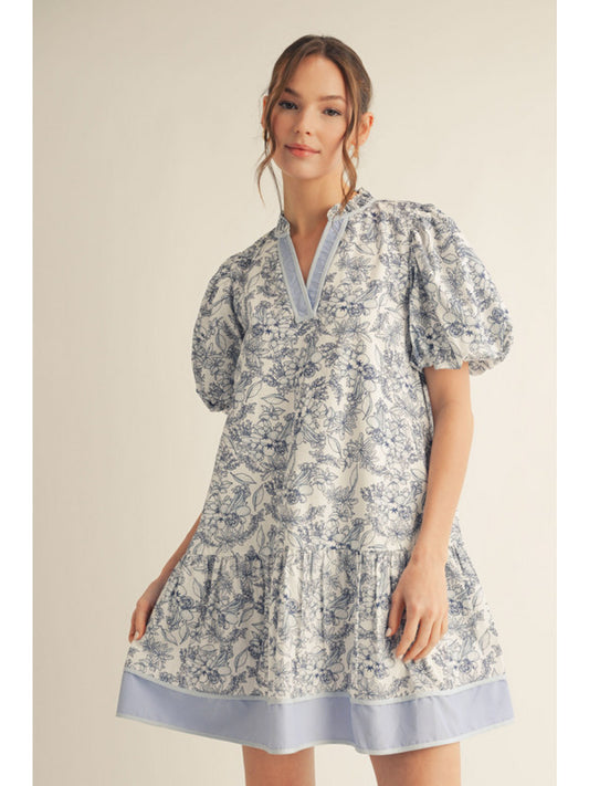 Blue Bubble Floral Dress
