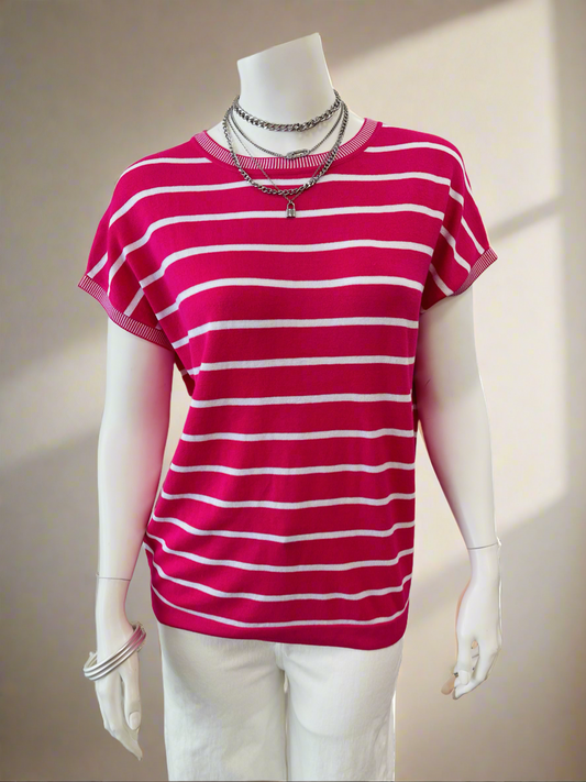 Pink and White Stripe Cap Sleeve Top