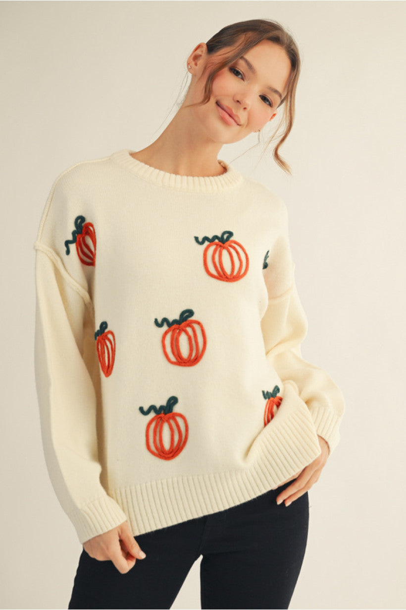 3D pumpkin sweater top, soft & cozy sweater, side slit.