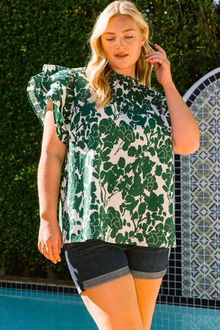 Floral printed blouse with flutter sleeves