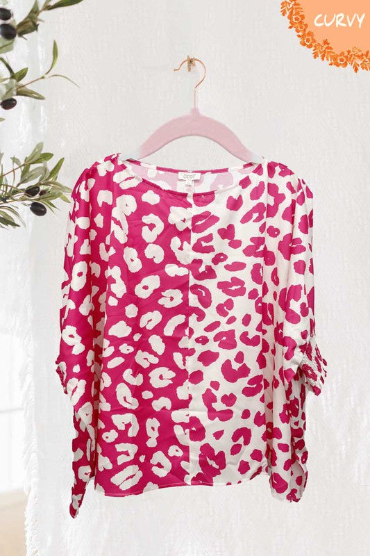 Pink Cream Color Blocked Leopard Printed Top