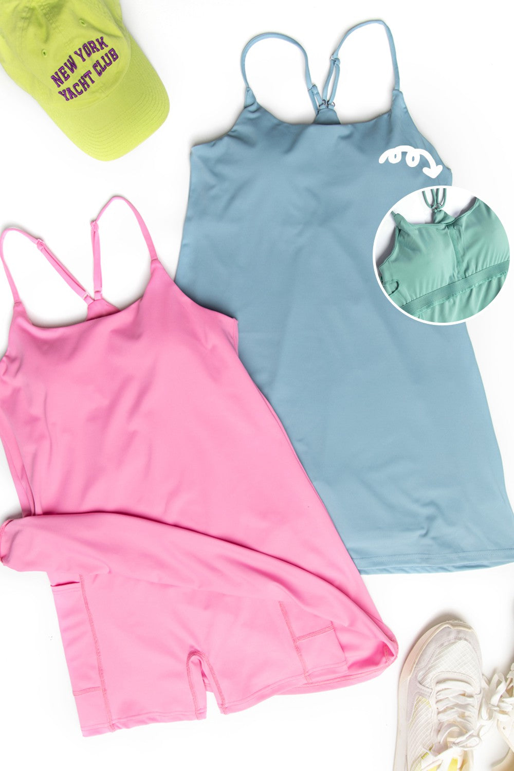 Blue Active Tennis Cami Mini Dress with Unitard Liner