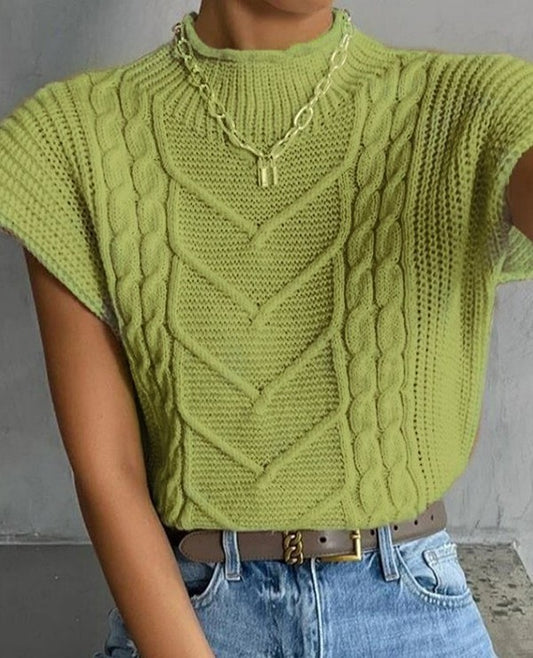 Lime Green Mock neck short sleeve sweater