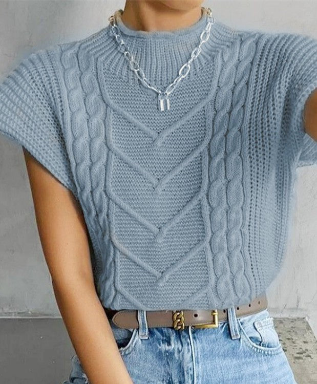 Light Blue Mock neck short sleeve sweater