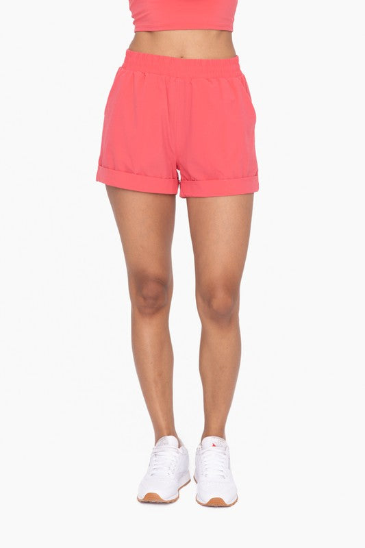 Paradise Pink Highwaist Athleisure Shorts with Cuffed Leg
