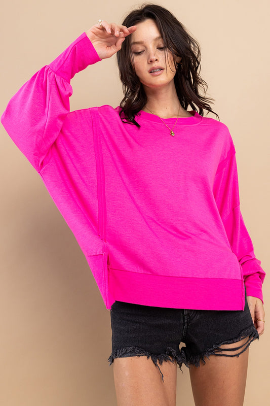 Fucshia Comfort Fit Hi-lo Sweatshirt