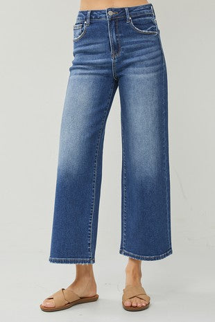 DARK DENIM HIGH RISE WIDE CROP JEANS