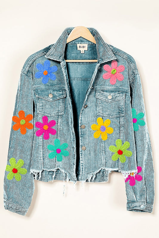 FLOWER CROCHET PATCHES VINTAGE WASHED JACKET