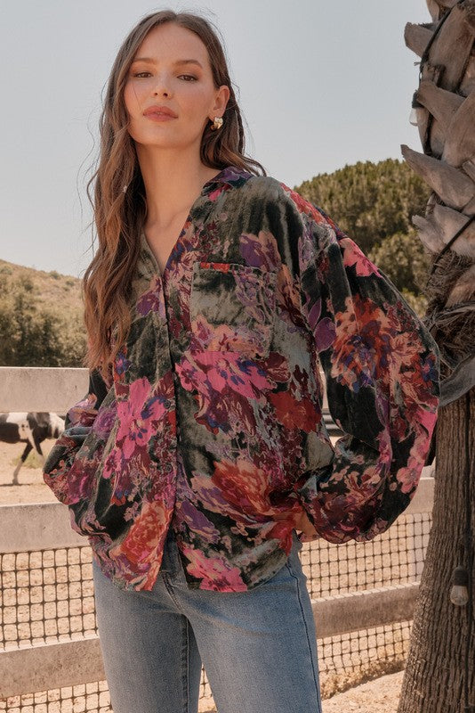 Velvet Flower Print Top