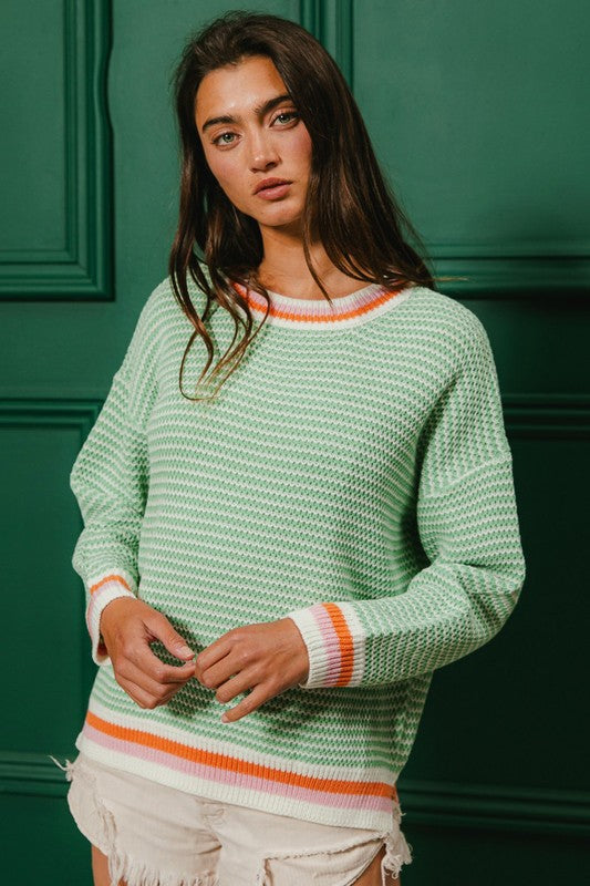 STRIPED BAND DETAIL SWEATER