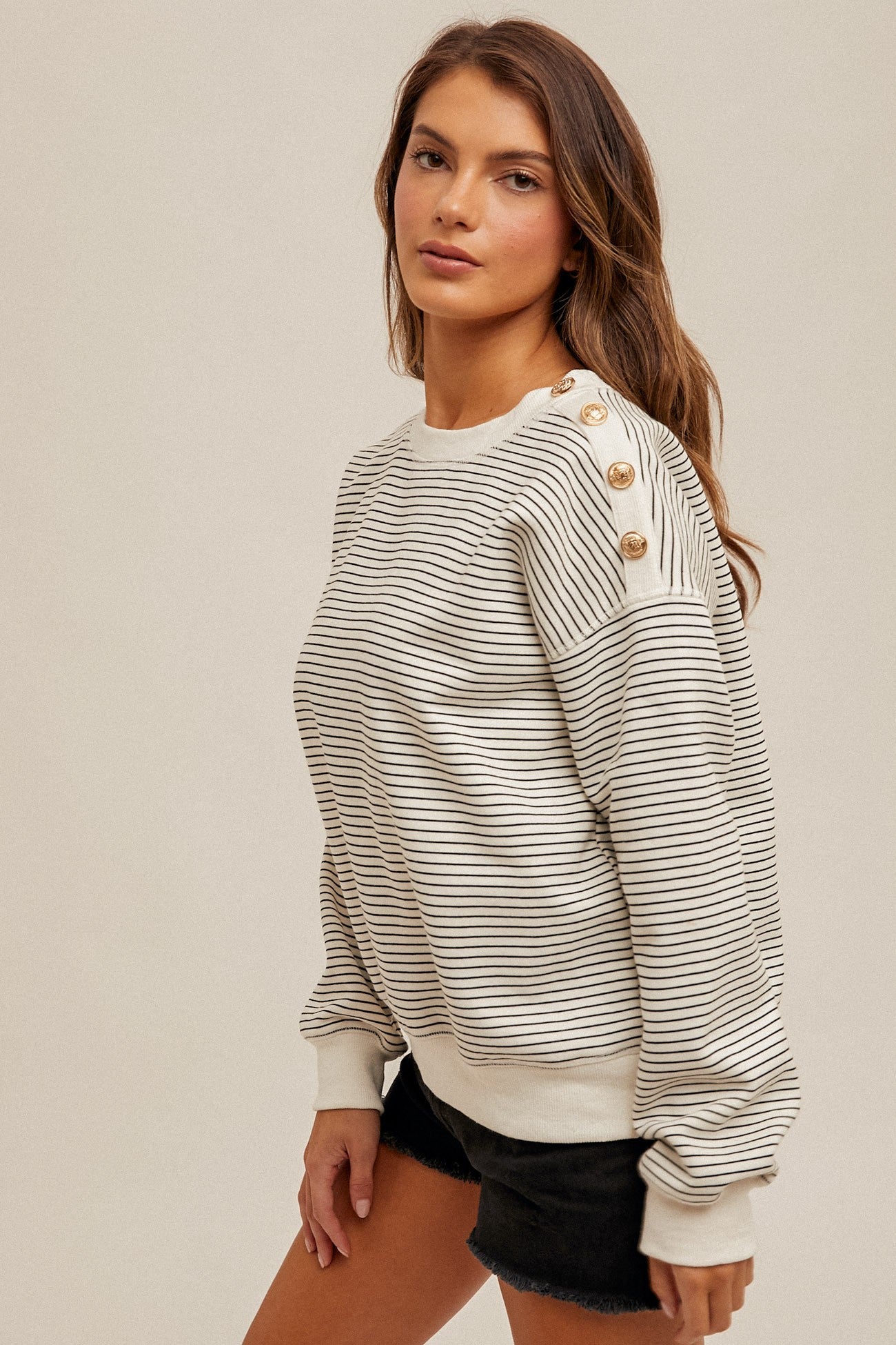 FLEECE STRIPE PULLOVER SWEATSHIRT