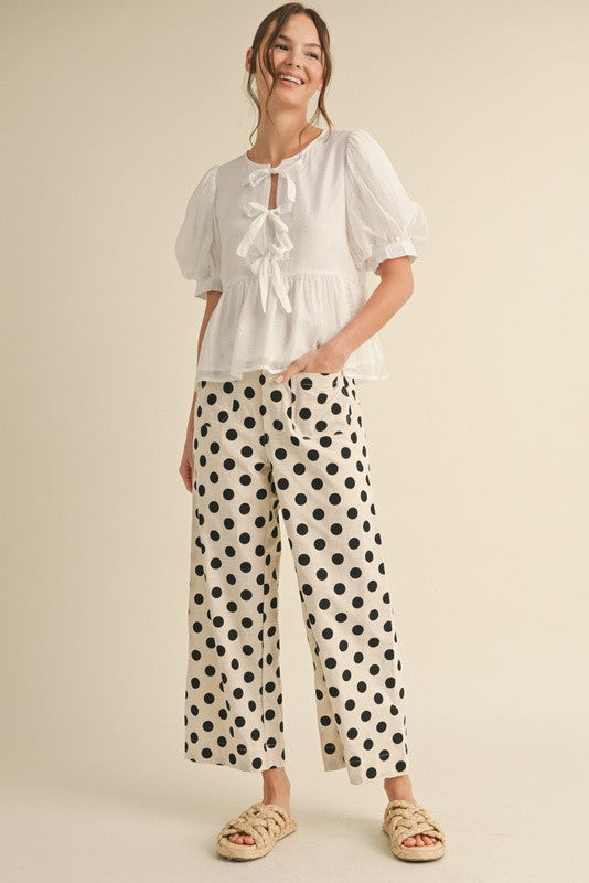 Polka Dot Print Wide Pants