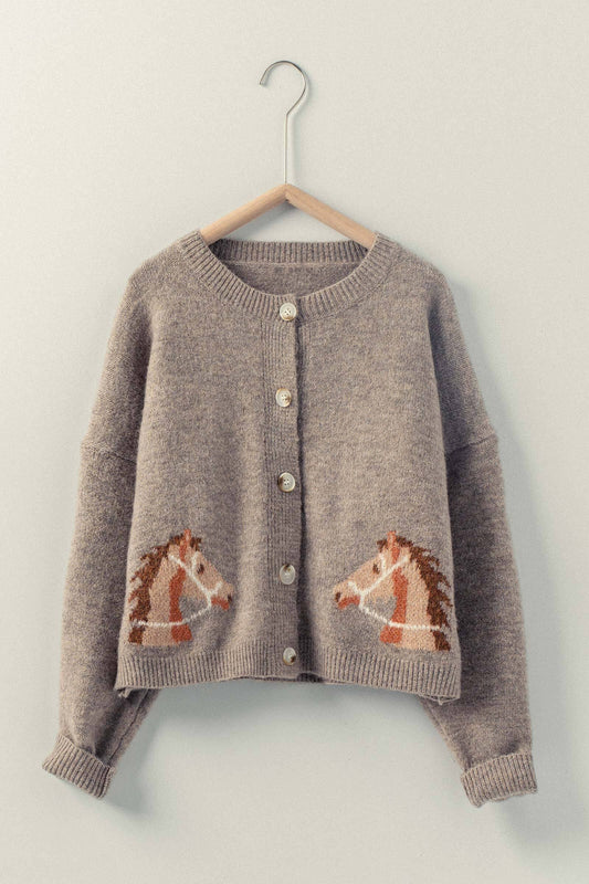 Western Horse Graphic Button-up Knit Cardigan