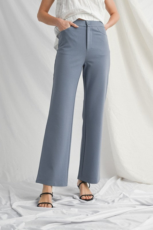Blue Solid Bootcut Slacks
