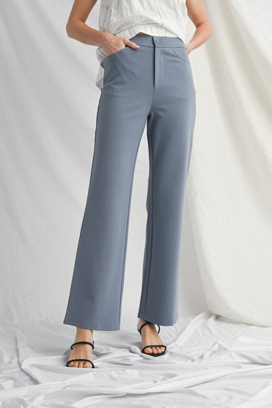 Blue Solid Bootcut Slacks