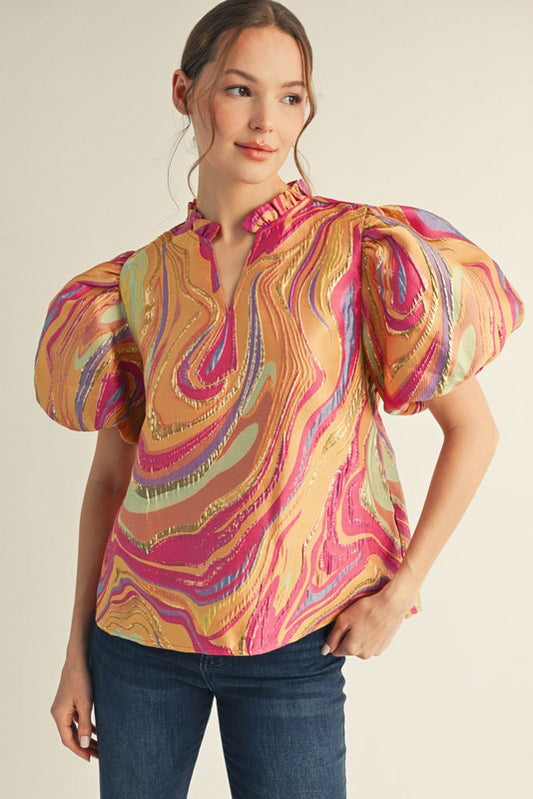 Multi Color Abstract Jacquard Top