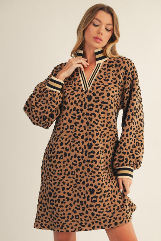 Toffee Leopard Textured Shift Dress