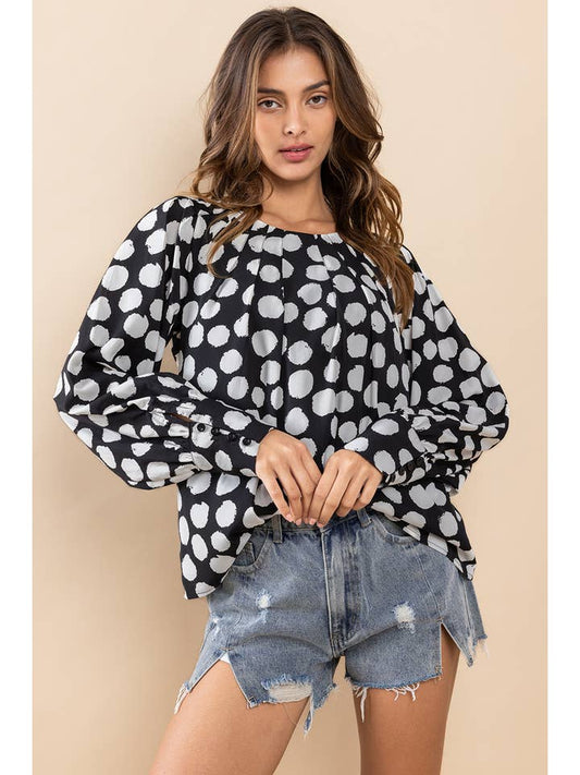 Shirley Polka Dot Shirring  Blouse