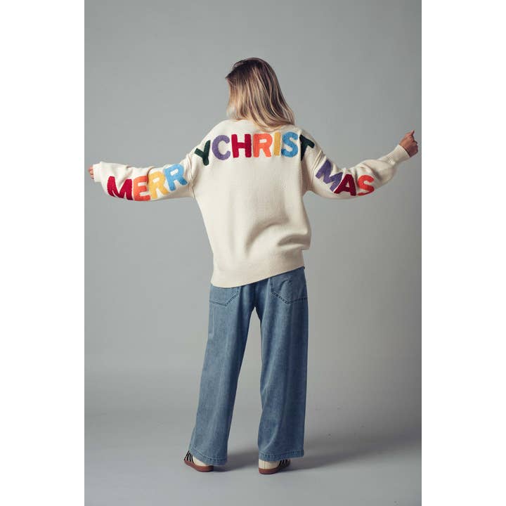 Rainbow Letter Merry Christmas Oversized Sweater