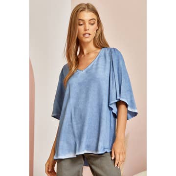 Denim Neck Knitted Top