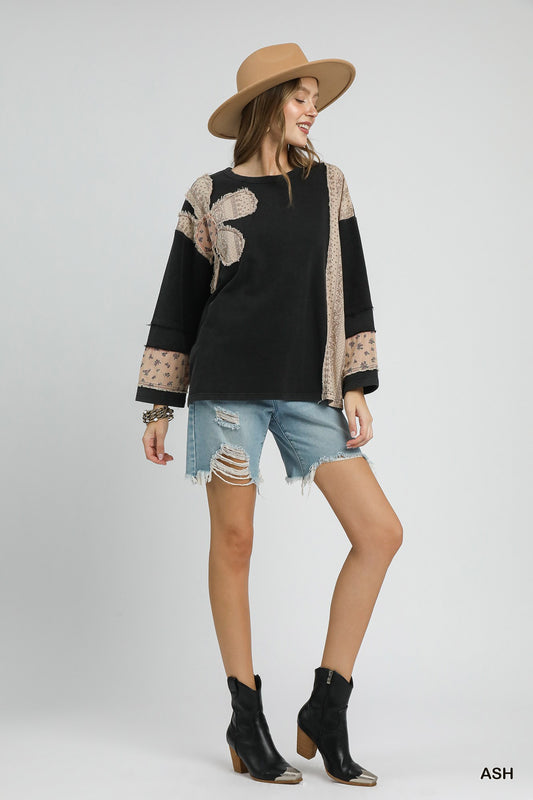 Ash French Terry Patchwork Sleeve Pullover