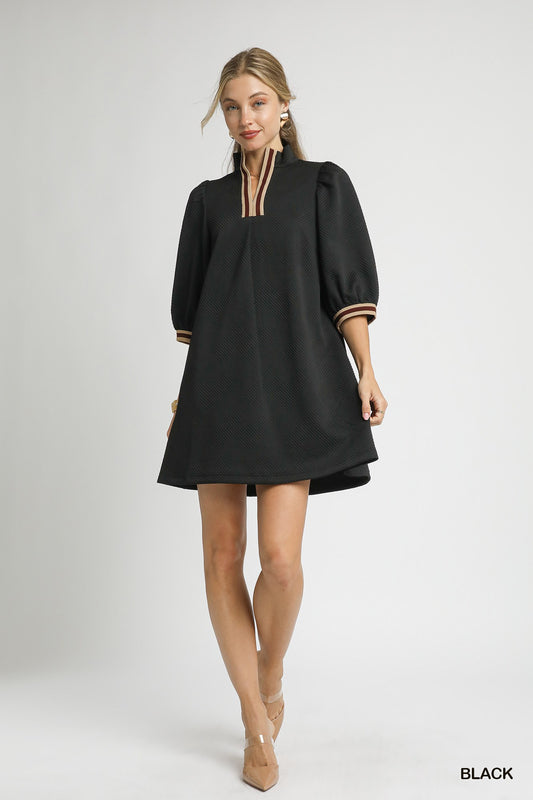 Black High Neck Jacquard Mini Dress