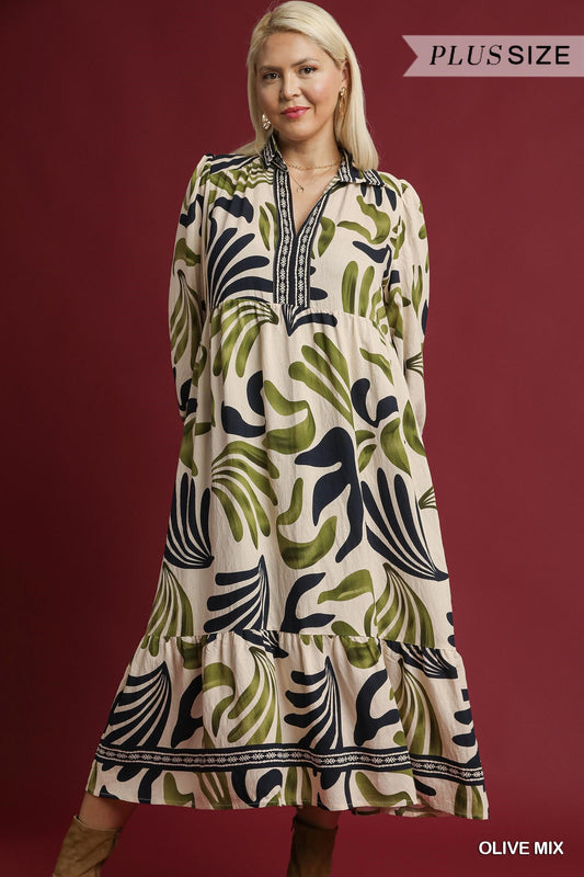 Boho Leafy Print Maxi Dress