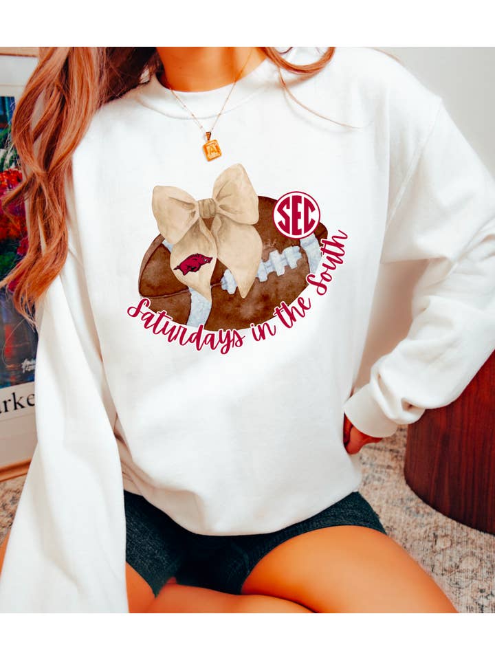 Arkansas Razorbacks Football Coquette Bow Sweatshirt